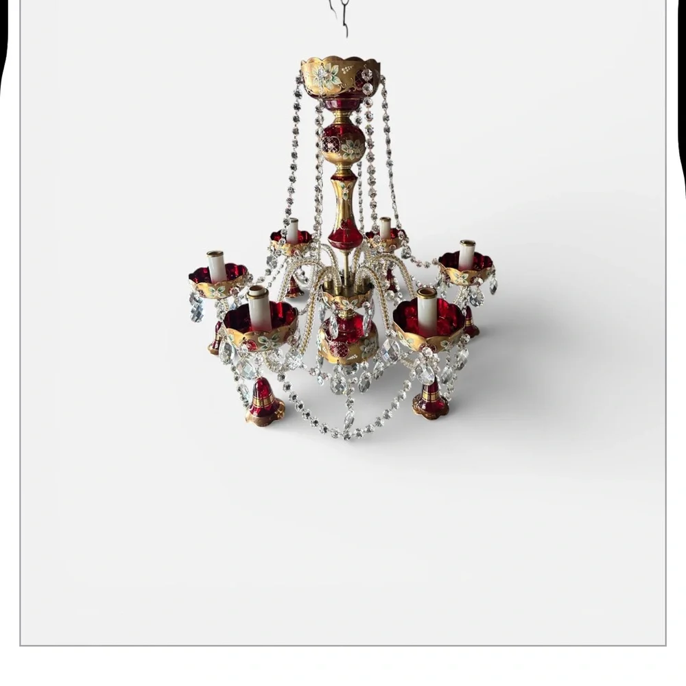 💥💥Vintage Bohemian ruby red crystal chandelier - Picture 12 of 14